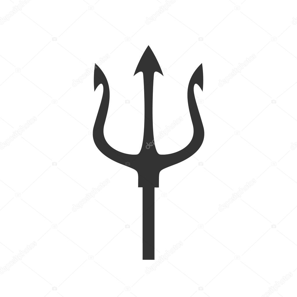 Trident devil silhouette icon flat style. Neptune or Poseidon weapon trident isolated on white background. Vector stock