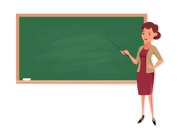 教室の黒板で授業中の若い女性教師は白地に隔離されている ベクター株式 — ストックベクタ