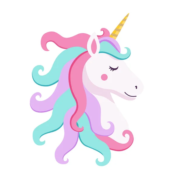 Unicorn Lucu Terisolasi Dengan Latar Belakang Putih Kepala Kuda Dengan - Stok Vektor