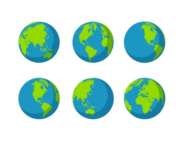 Set Globen Icon Collection Isoliert Auf Weißem Hintergrund Planet Mit — Stockvektor