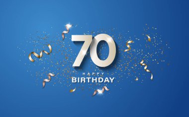 70. yaş gününde mavi arka planda beyaz numaralar var. Doğum günü pankartı etkinlik dekorasyonun kutlu olsun. İllülasyon stoku