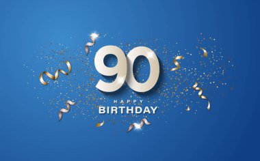 90. yaş gününde mavi arka planda beyaz numaralar var. Doğum günü pankartı etkinlik dekorasyonun kutlu olsun. İllülasyon stoku