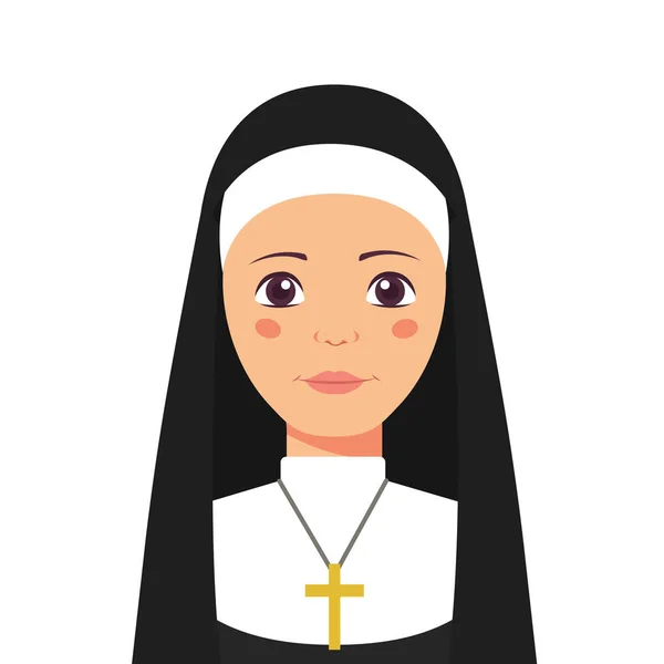 Nun Personagem Estilo Plano Isolado Fundo Branco Conceito Religioso Católico — Vetor de Stock