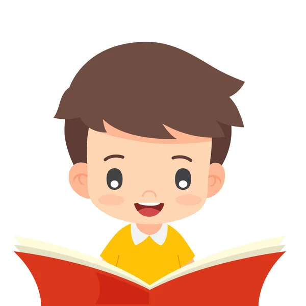 Boy Reading Education Book Isolated White Background Child Character Concept — Stock Vector