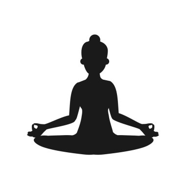 Yoga simgesi beyaz arkaplanda izole edildi. Meditasyon siluet simgesi konsepti. Lotus pozisyonu. Vektör deposu