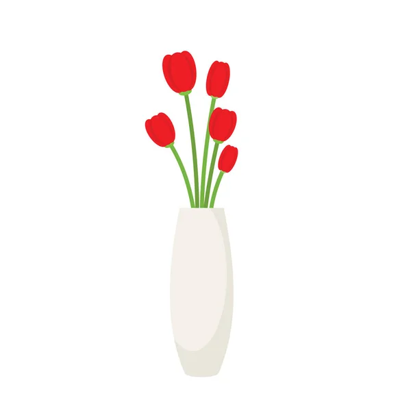 Wazon Kwitnä Cymi Kwiatami Dekoracji Wnä Trz Piękne Czerwone Kwiaty — Wektor stockowy