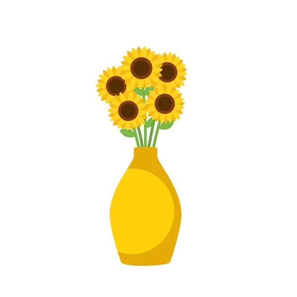 Żółty Wazon Kwitnącymi Kwiatami Dekoracji Wnętrz Piękne Słoneczniki Wazonie Ceramicznym — Wektor stockowy