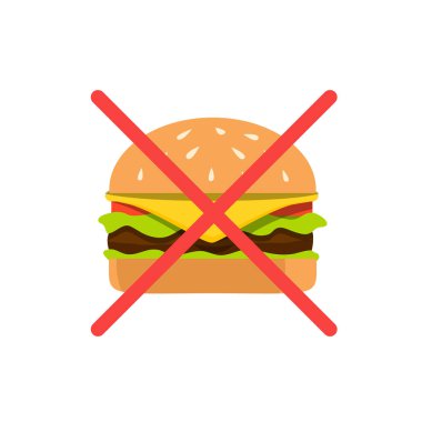 Beyaz arka planda izole edilmiş Fast Food simgesi yok. Hamburger ve tabela yasak. Vektör deposu