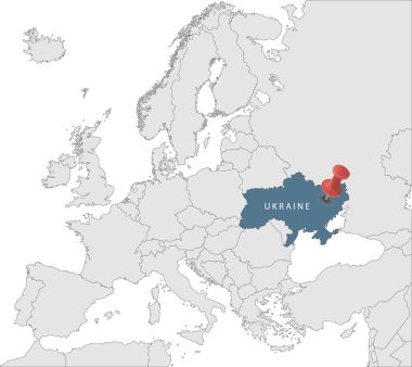 Ukrayna 'nın kimliğine sahip Avrupa Birliği haritası. Ukrayna haritası. Avrupa 'nın siyasi haritası gri renkli. Avrupa Birliği ülkeleri. Vektör deposu.