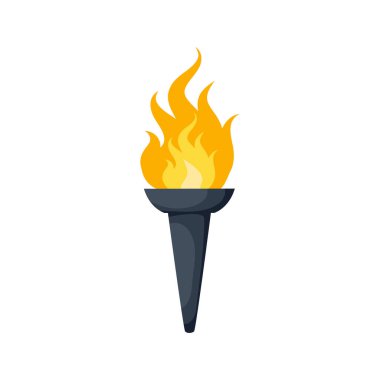 Beyaz arka planda yanan meşale izole edildi. Parlak kırmızı-turuncu ateş. Isı ve özgürlük, zafer başarısı, parlak zafer konsepti. Vektör deposu