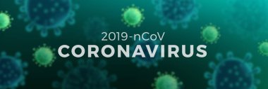 Coronavirus 2019-nCov romanı Coronavirus konsepti. Pandemik sağlık riski. Mikroskop virüsü pankartı kapatın. Görüntü 3B