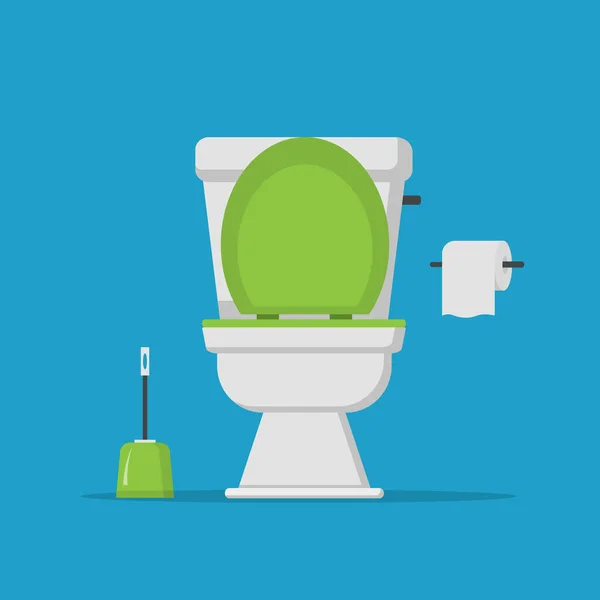 Tazón Baño Con Rollo Papel Higiénico Aseo Moderno Estilo Plano — Vector de stock