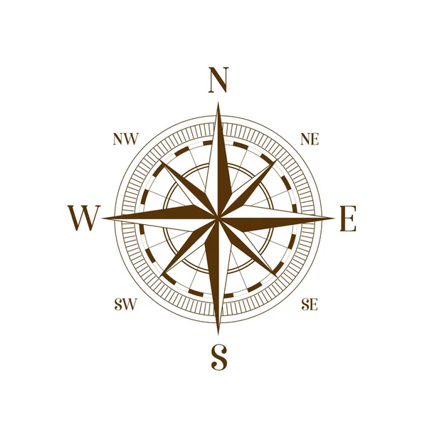 Coğrafya bilimi eski pusulası beyaz arka planda izole edildi. Pusula rüzgar gül simgesi logosu. Vektör deposu