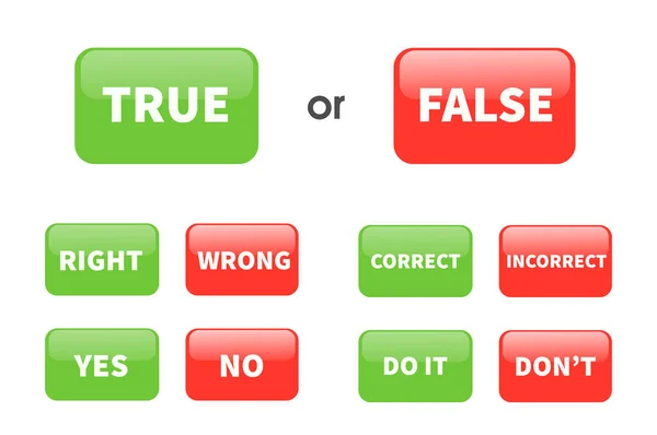 Establecer Botón Signo Verdadero Falso Aislado Sobre Fondo Blanco Correcto — Archivo Imágenes Vectoriales