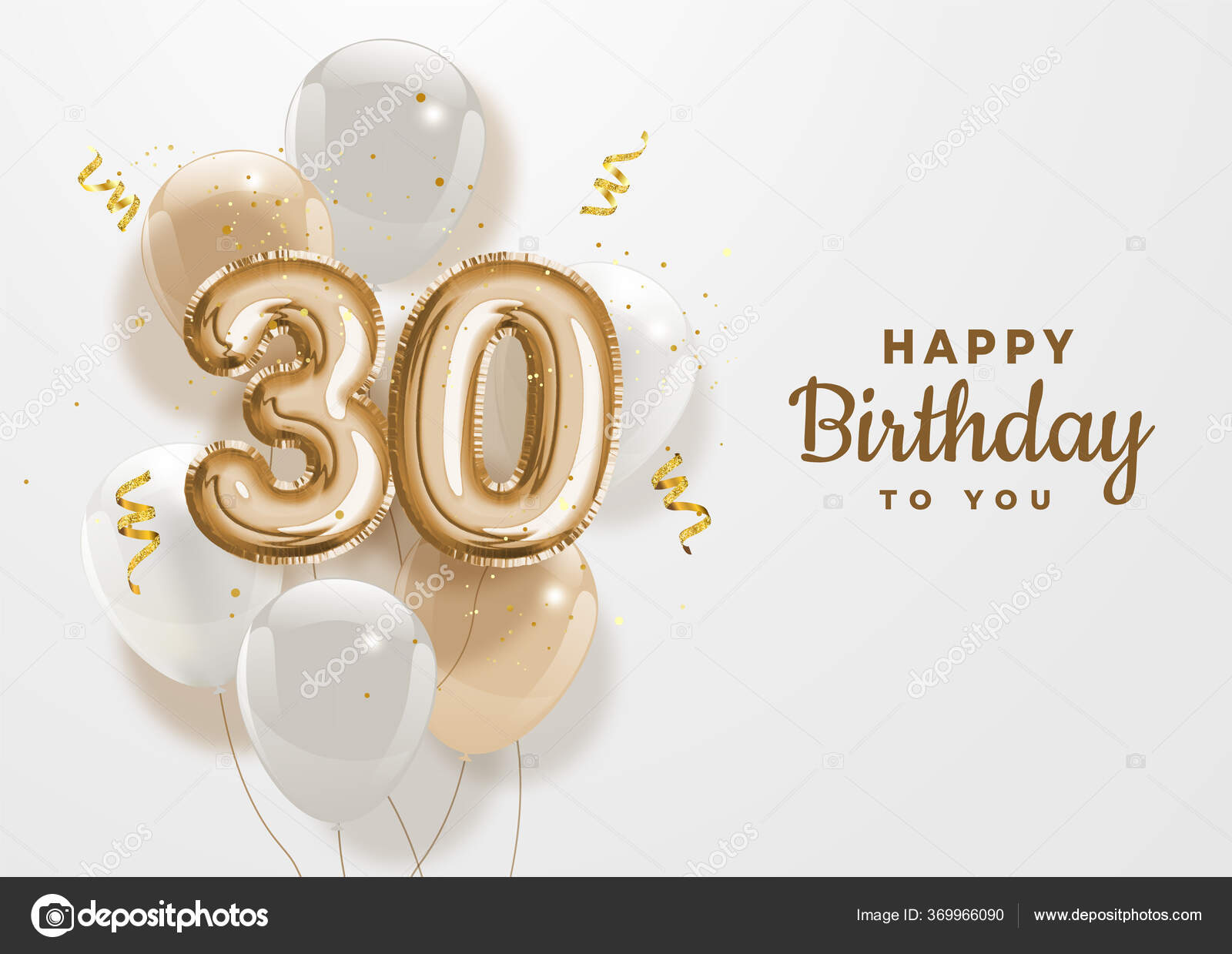 Happy 30Th Birthday Gold Foil Balloon Greeting Background Anniversary Logo  Stock Vector Image by ©Fayethequeen93 #369966090