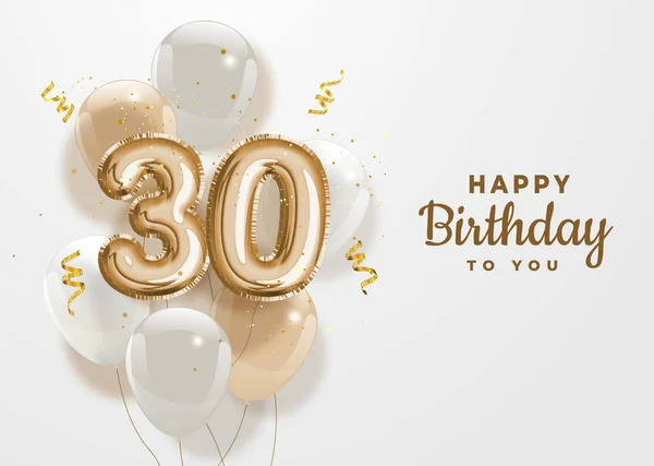 Happy 30Th Birthday Gold Foil Balloon Greeting Background Anniversary Logo — Stock Vector
