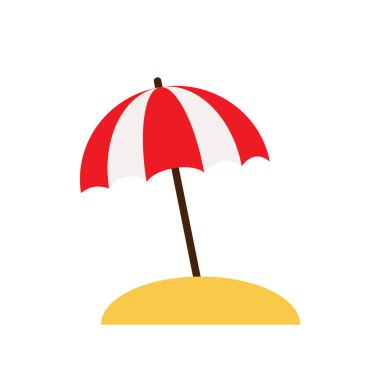 Beyaz arka planda izole edilmiş plaj şemsiyesi. Vektör deposu. 