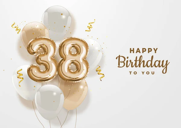 Feliz Cumpleaños 38Th Oro Hoja Globo Saludo Fondo Años Aniversario — Vector de stock