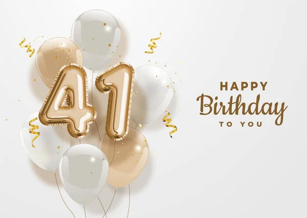 Feliz 41º Cumpleaños Oro Hoja Globo Saludo Fondo Años Aniversario — Vector de stock