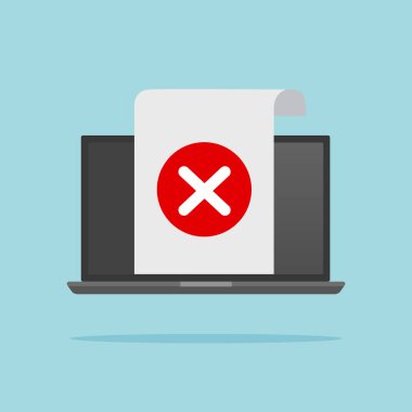 Ekranda işaretli bilgisayar bilgisayarı. Yanlış form ya da yanlış sembol kavramları. Belge ve dizüstü bilgisayar izole edildi. Online test sonuçları. Vektör deposu