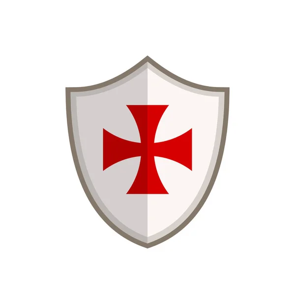 Escudo Templário Com Cruz Vermelha Isolada Sobre Fundo Branco Escudo — Vetor de Stock