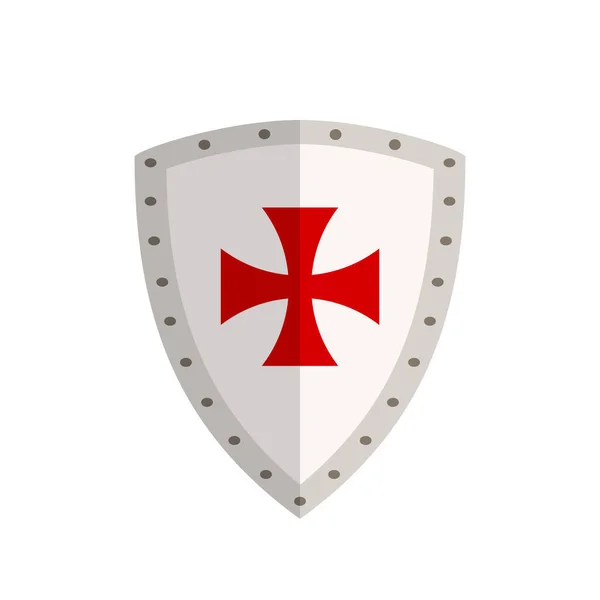 Escudo Templário Com Cruz Vermelha Isolada Sobre Fundo Branco Escudo — Vetor de Stock