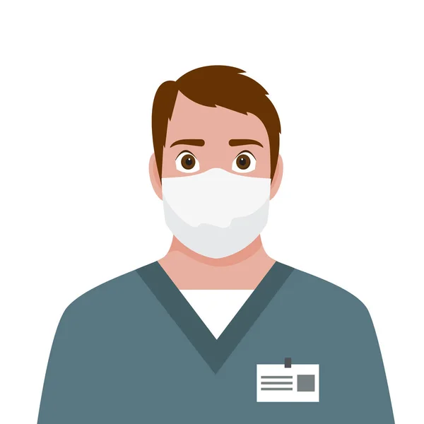Arzt Figur Trägt Maske Isoliert Auf Weißem Hintergrund Arzt Uniform — Stockvektor
