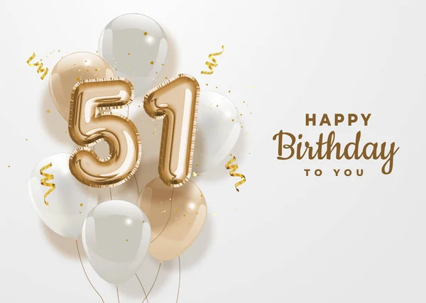Gelukkige 51Ste Verjaardag Gouden Folie Ballon Begroeting Achtergrond Jaar Jubileum — Stockvector