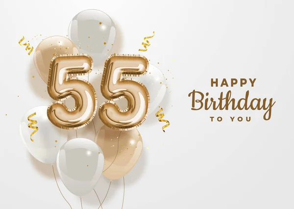 Gelukkige 55E Verjaardag Gouden Folie Ballon Begroeting Achtergrond Jaar Jubileum — Stockvector