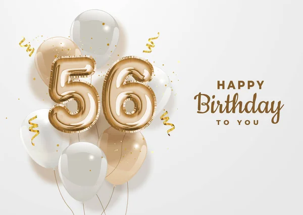Feliz 56º Cumpleaños Oro Foil Globo Saludo Fondo Plantilla Logotipo — Vector de stock