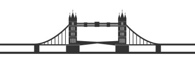 Tower Bridge silueti beyaz arka planda izole edildi. Tower Bridge sembolü ve turistlerin ilgi odağı. Londra seyahati konsepti. Vektör deposu