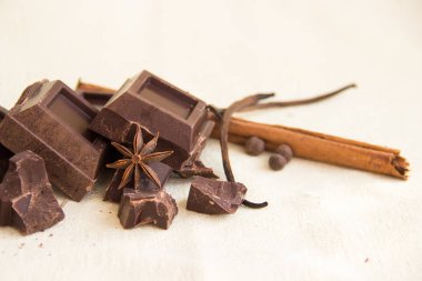 Çikolata parçaları ve baharatlar.