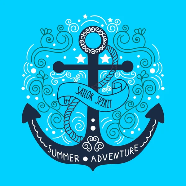 Elle çizilmiş vintage etiket bir çapa ve yazı ile