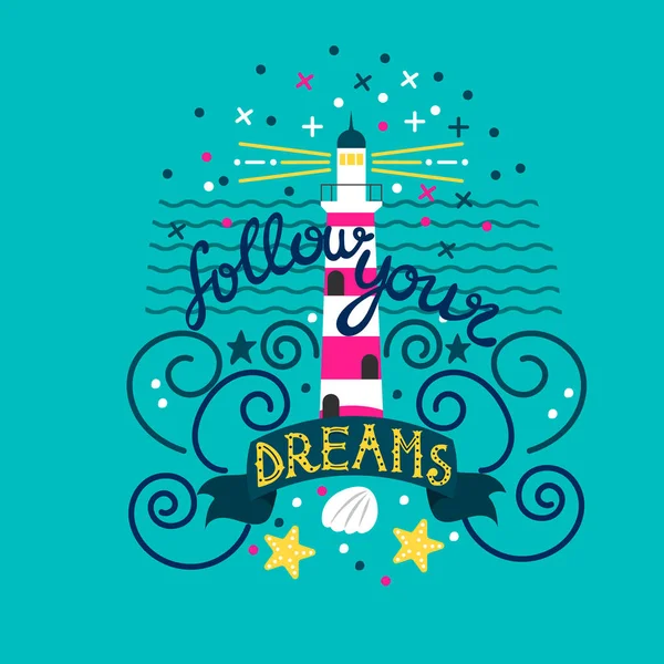 El feneri ve yazı ile çizilmiş vintage etiket. Bu resimde bir Yazdır T-shirt ve çanta olarak kullanılabilir.