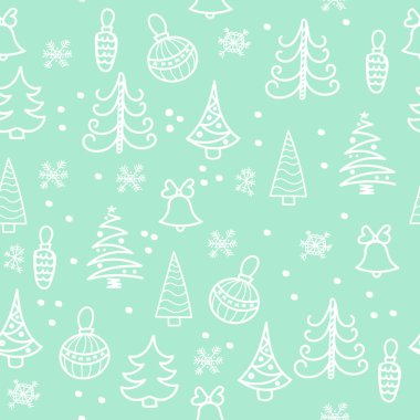 Dikişsiz Noel desen. Noel ağacı, süslemeleri, çan