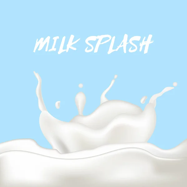 Astratto goccia di latte realistico con spruzzi isolati su sfondo blu. illustrazione vettoriale — Vettoriale Stock