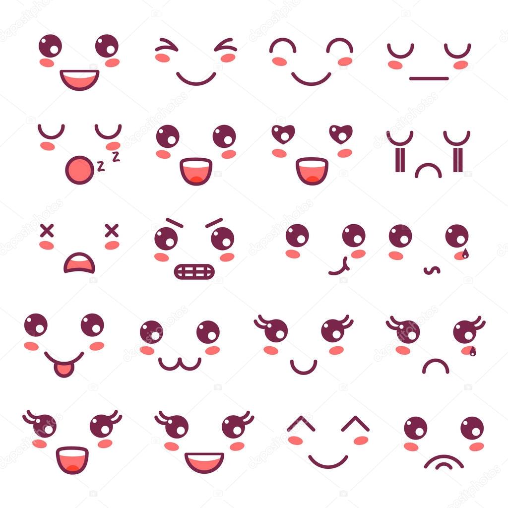 Kawaii cute faces, Kawaii emoticons, adorable characters icons design