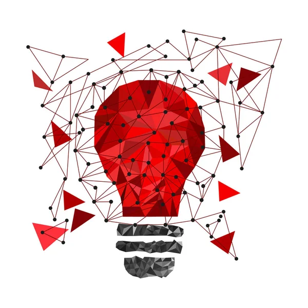 Düşük Poli stil açık kırmızı ampul. Vektör soyut illüstrasyon izole arka plan üzerinde. Fikir kavramı. T-shirt tasarım