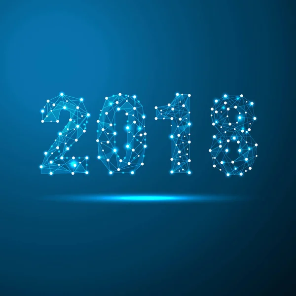 Geometric polygonal 2018 kartu ucapan Tahun Baru. Segitiga rendah teknologi masa depan Latar belakang biru. Ilustrasi vektor desain bisnis perusahaan - Stok Vektor
