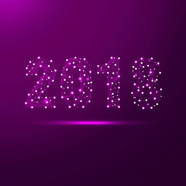 Geometrik poligonal 2018 yeni yıl tebrik kartı. Düşük Poli üçgen geleceğin teknolojisi mor arka plan. Kurumsal iş tasarlamak vektör