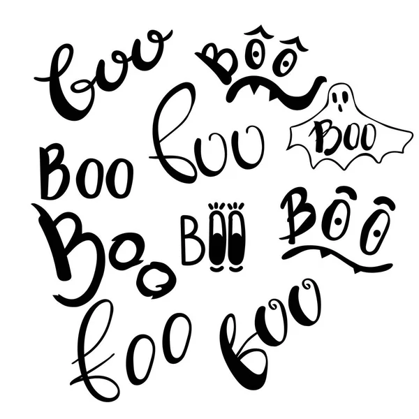 Mutlu Cadılar Bayramı vektör tasarım öğeleri. Boo illustraions yazı ayarlayın. Tebrik kartı, baskı, davet, afiş, poster için mektuplar doodle