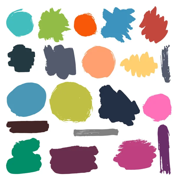 Düz elle çizilmiş fırça vuruşları ve noktalar renk vektör kümesi.