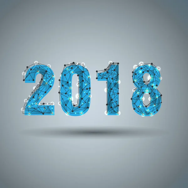 Geometric polygonal 2018 kartu ucapan Tahun Baru. Segitiga rendah teknologi masa depan latar belakang abu-abu. Ilustrasi vektor desain bisnis perusahaan - Stok Vektor