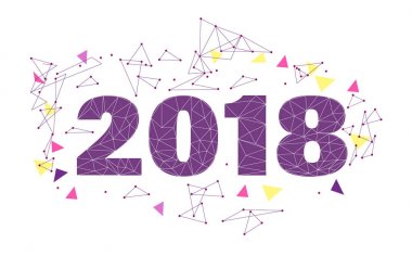 Geometrik poligonal 2018 yeni yıl tebrik kartı. Düşük Poli üçgen geleceğin teknolojisi arka plan. Kurumsal iş tasarlamak vektör