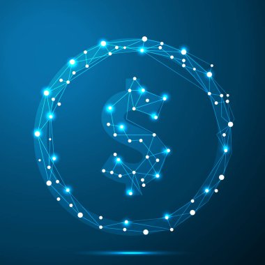 Dolar düşük Poli sikke, çizgiler ve noktalar oluşturmak için vektör çizim bağlı