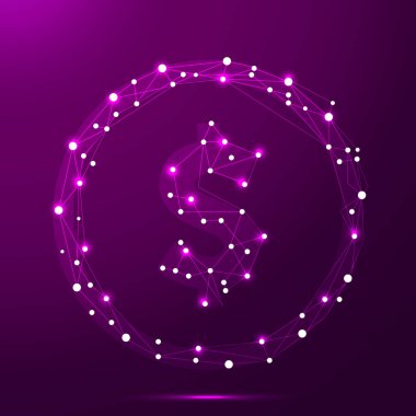 Dolar düşük Poli sikke, çizgiler ve noktalar oluşturmak için vektör çizim bağlı