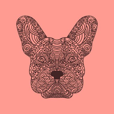 Stilize, Fransız buldozer baş zentangle, illüstrasyon, el yapımı kalem, elle çizilmiş, desen. Zen sanat. Süslü. Dantel