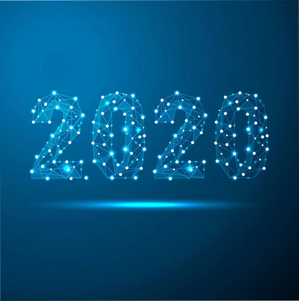 การ์ดแสดงความยินดีปีใหม่ 2020 พื้นหลังเทคโนโลยีโพลีสามเหลี่ยมต่ําในอนาคต ภาพเวกเตอร์การออกแบบธุรกิจขององค์กร — ภาพเวกเตอร์สต็อก