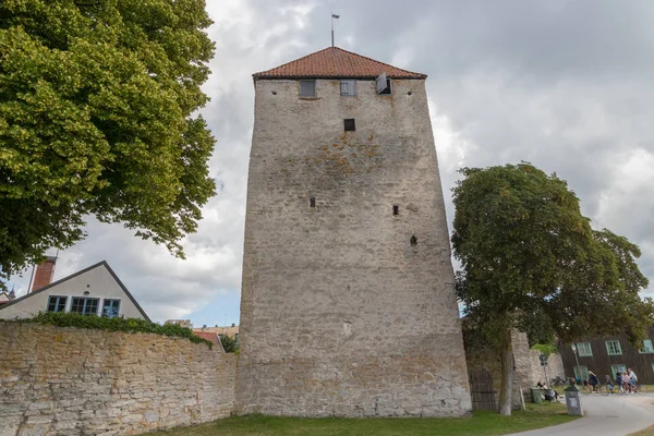 Uma Das Torres Muralha Cidade Visby Ilha Gotland Suécia Muralha — Fotografia de Stock