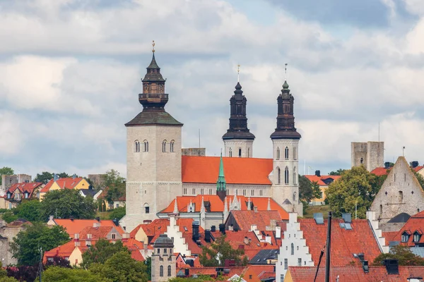 Beautiful Visby Cathedral Island Gotland Sweden 스톡 사진